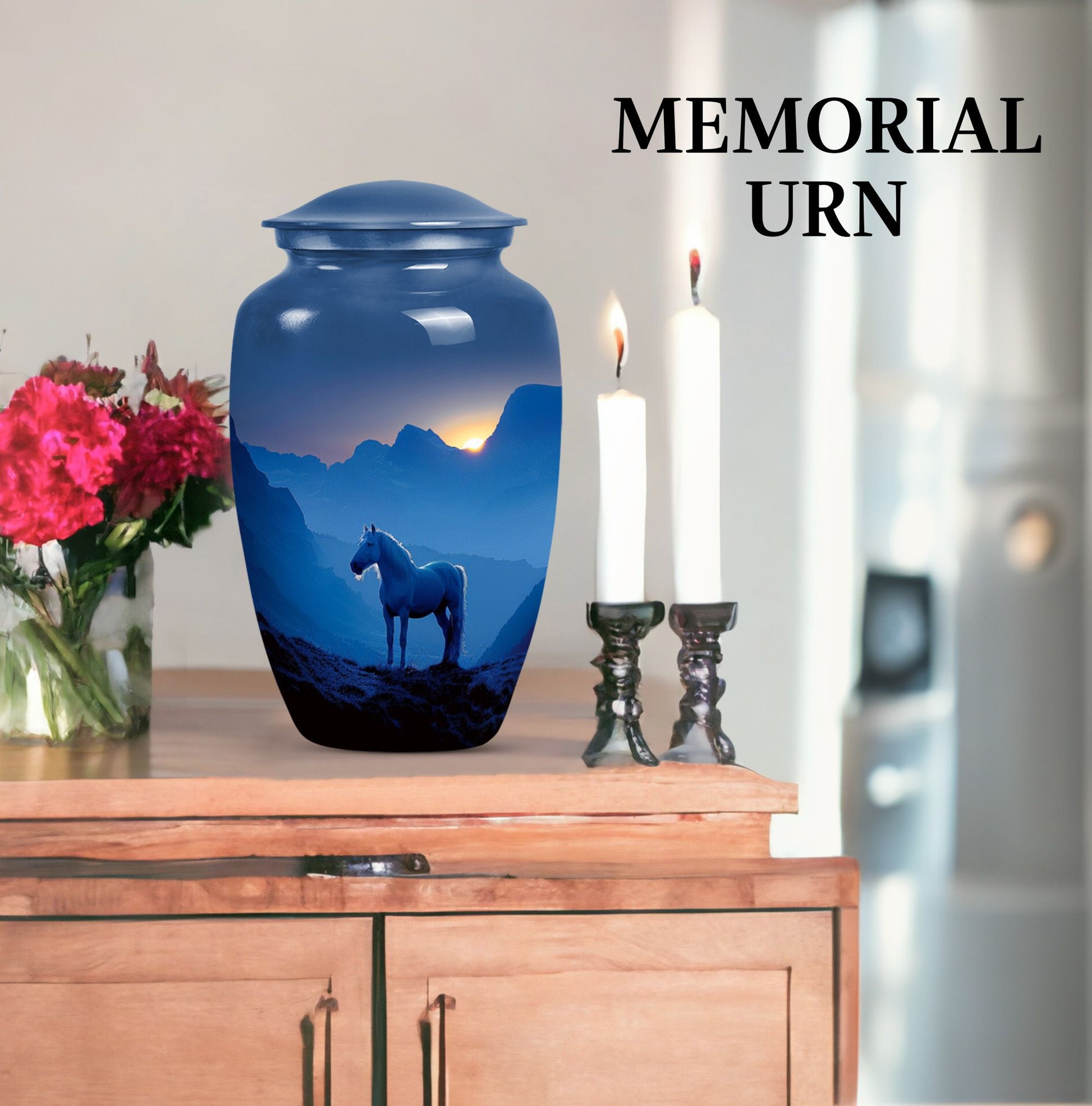 Horse and Rider Cremation Urn for Human Ashes