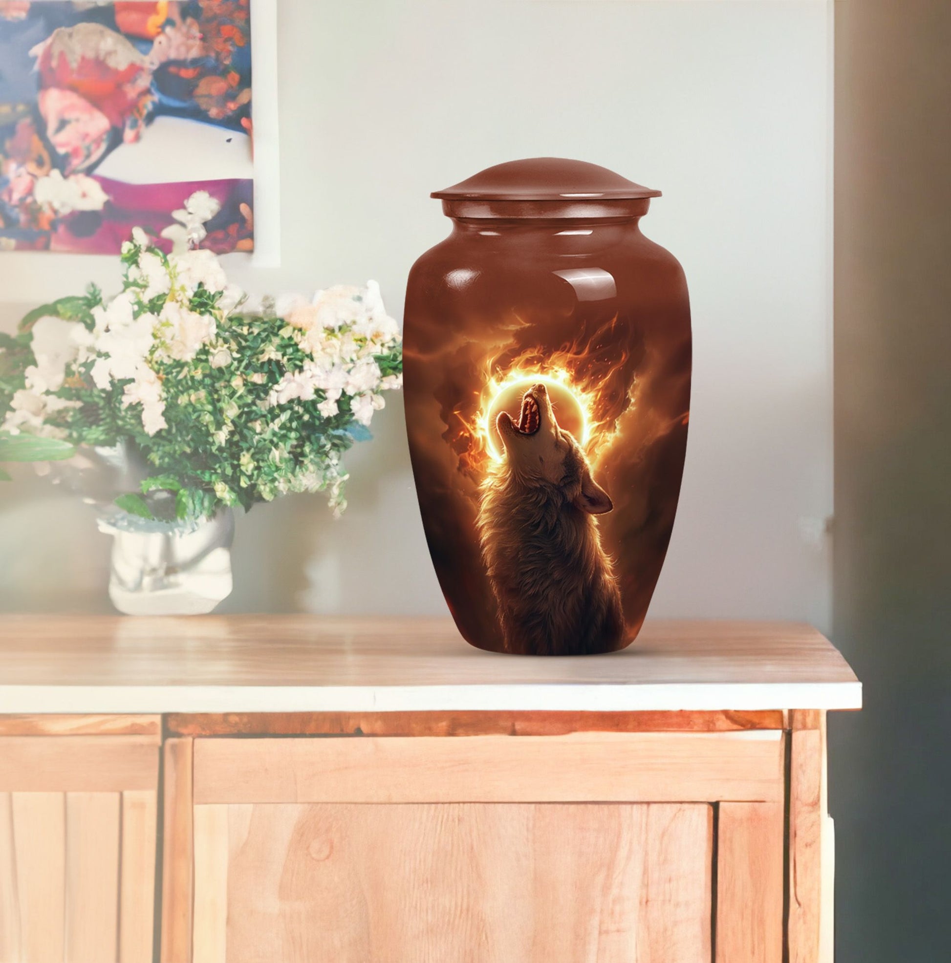 Handmde Wolf Cremation Urn For Human Remains