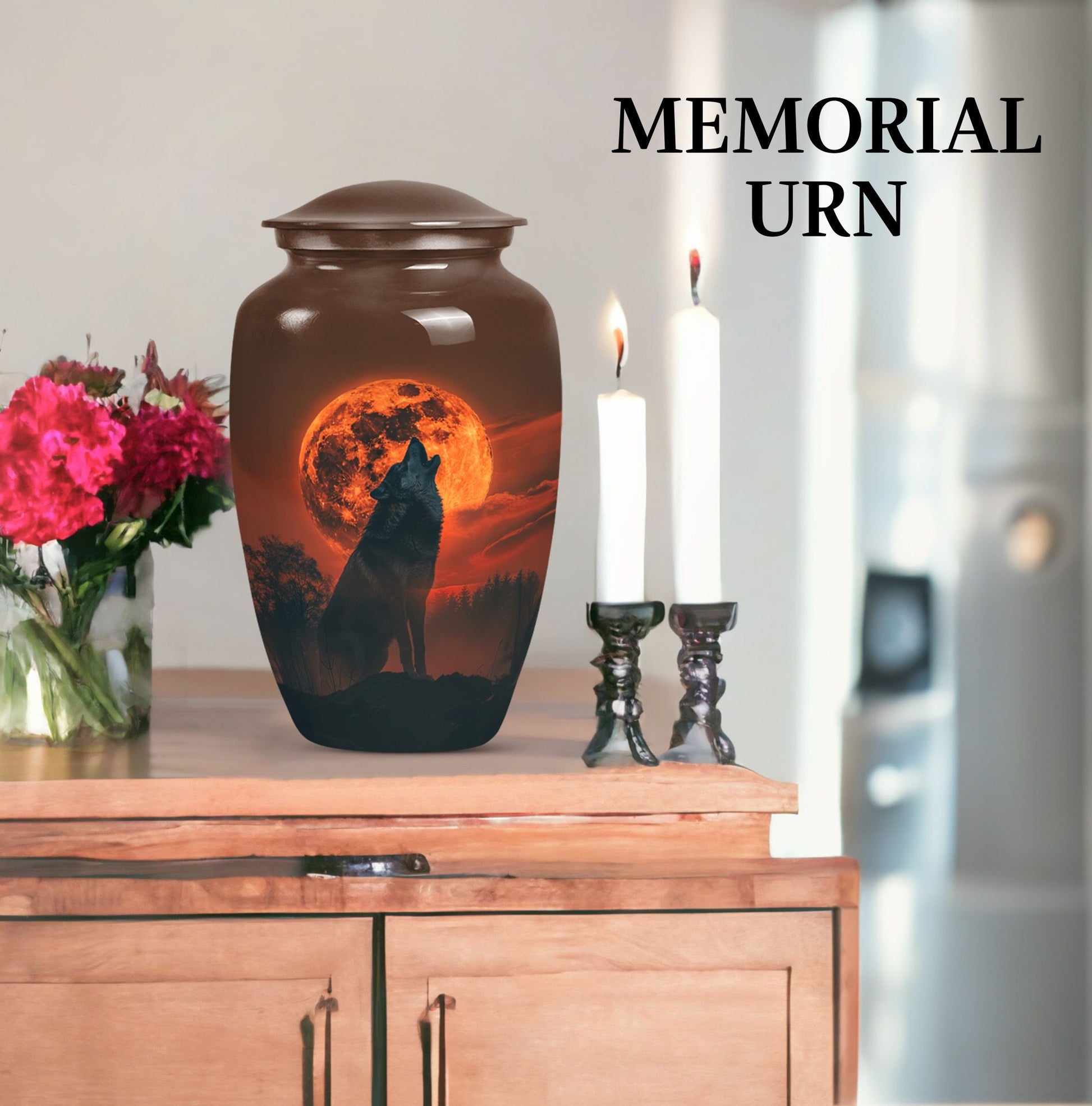 Wolf Funeral Cremation Urn For Adult human Ashes