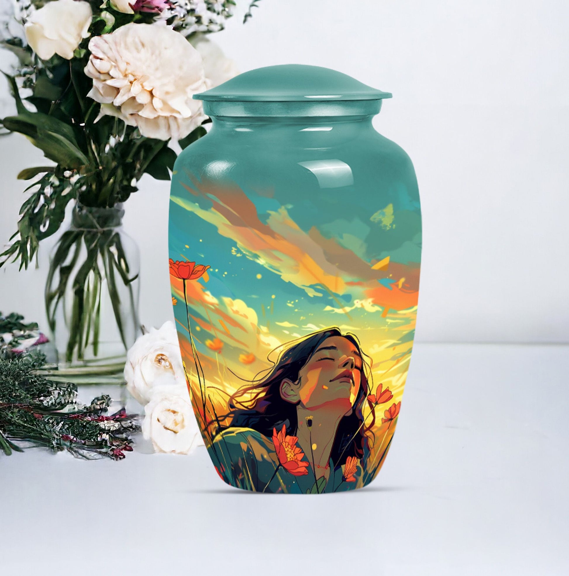 Flower Memorial Cremation Urn for Adult Human Ashes