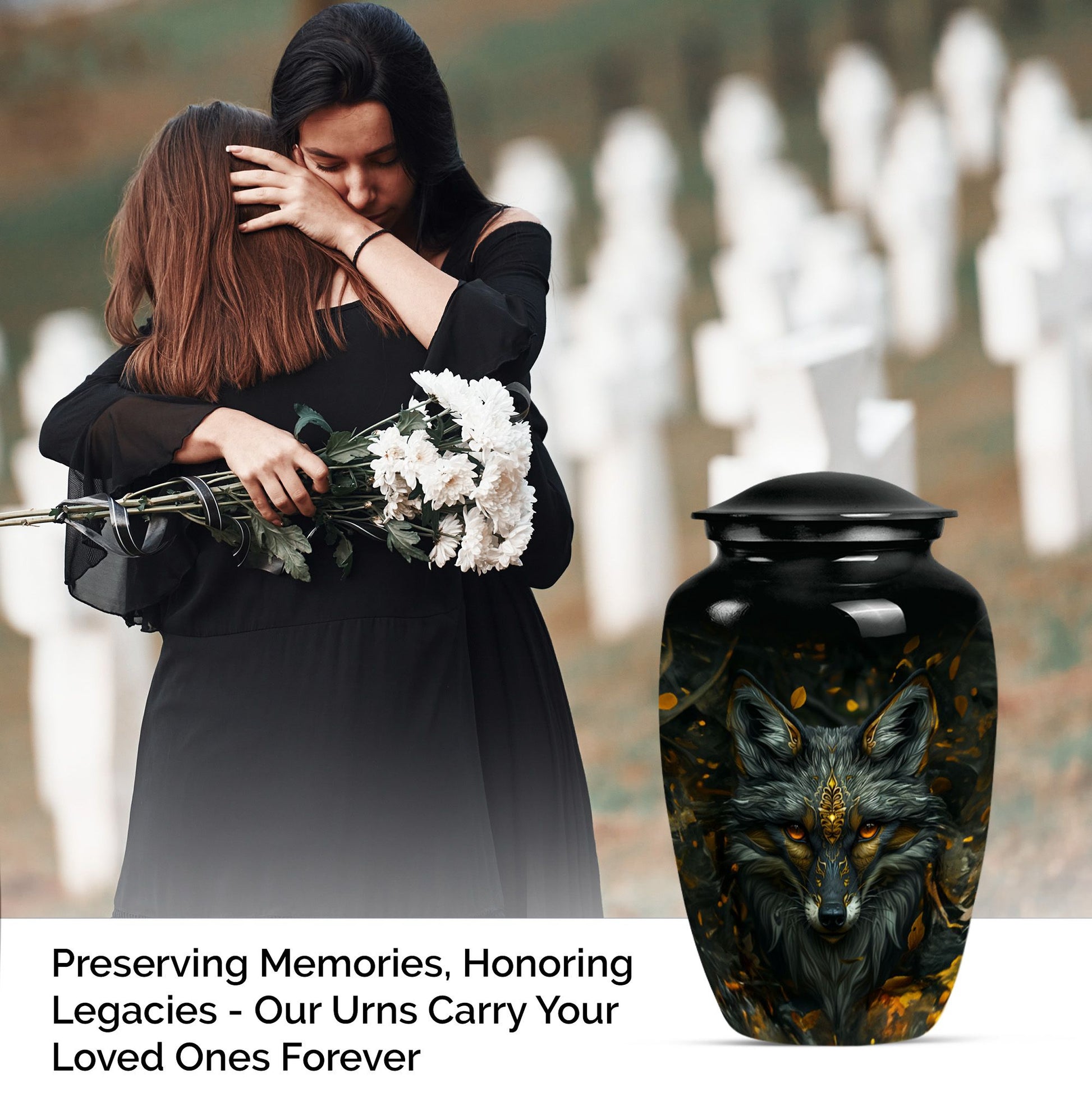 Wolf Memorial Cremation Container for Adult Human Ashes