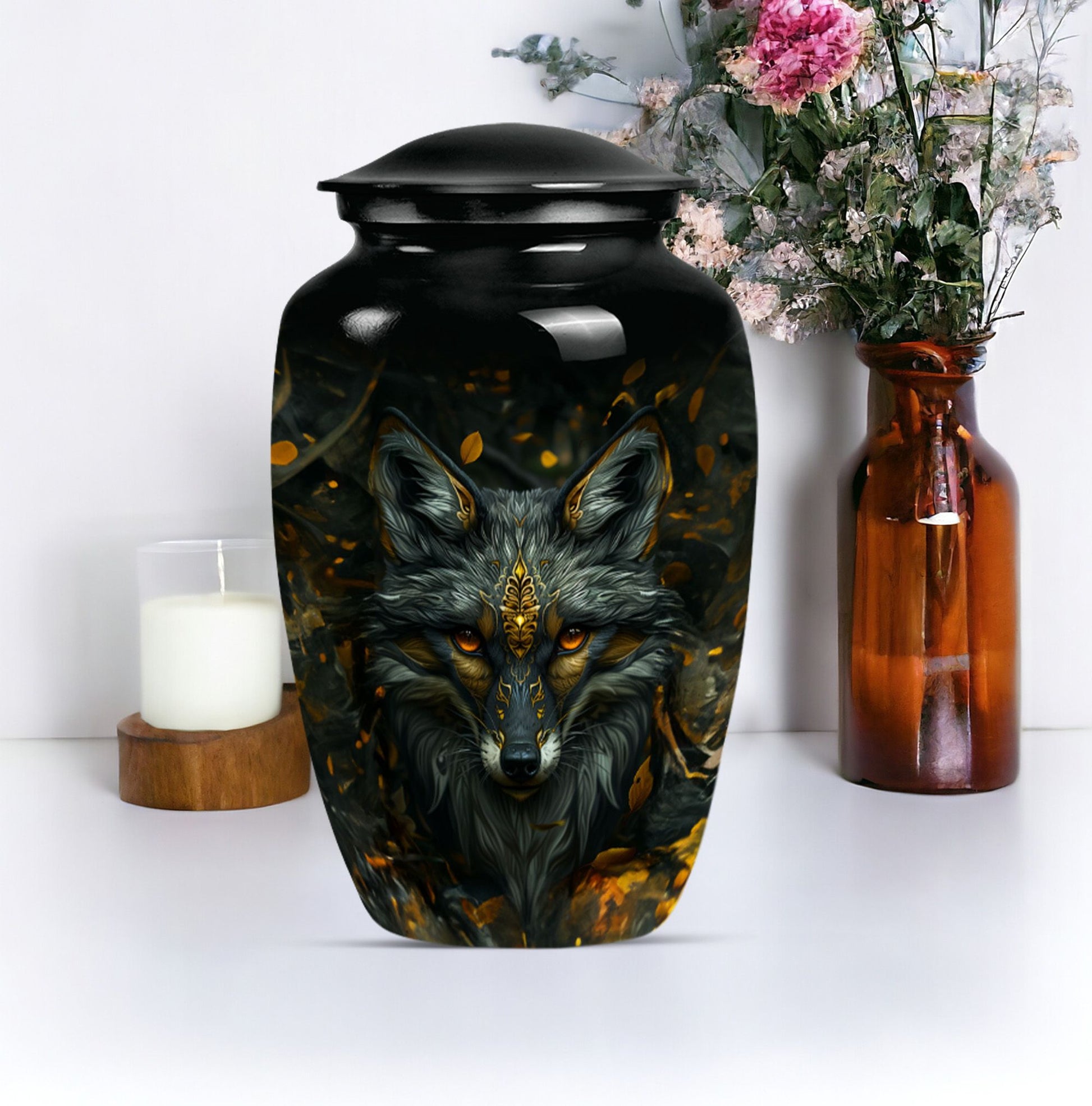 Wolf Memorial Cremation Container for Adult Human Ashes