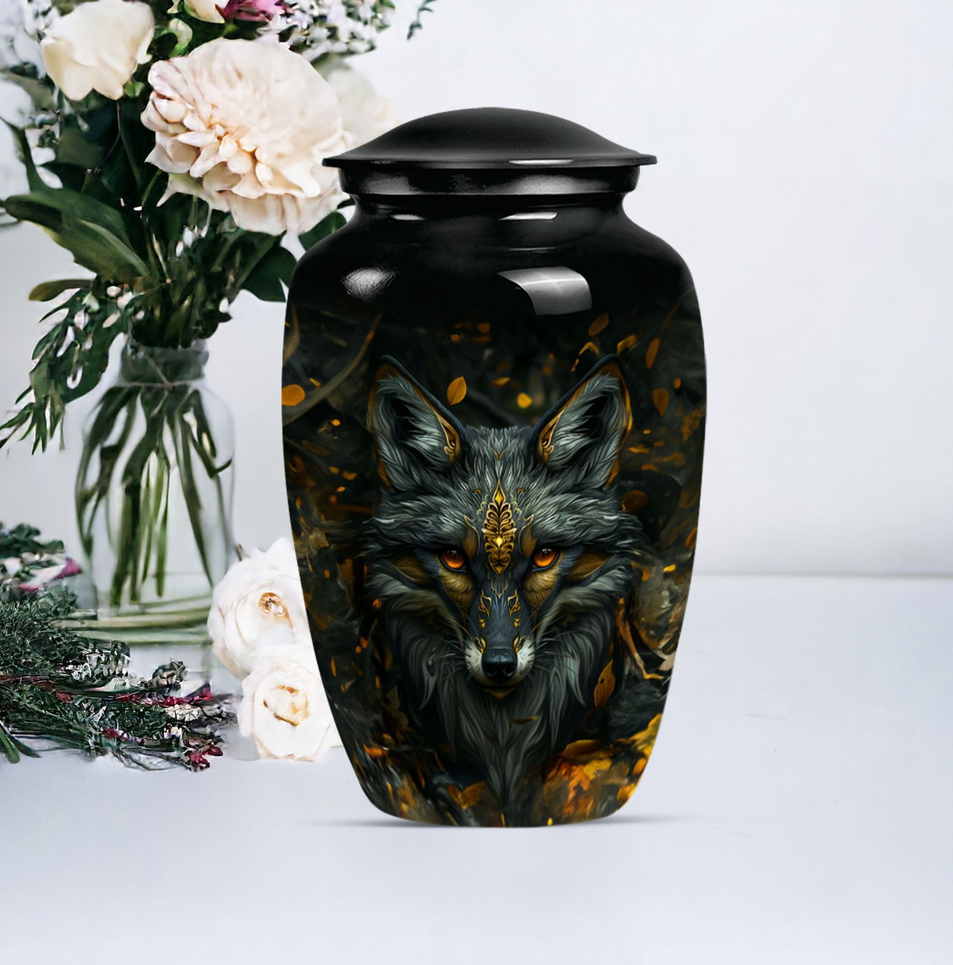 Wolf Memorial Cremation Container for Adult Human Ashes