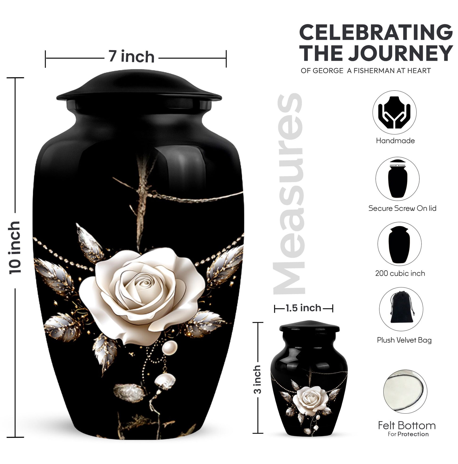 White Rose Memorial Urn For Adult Human Ashes