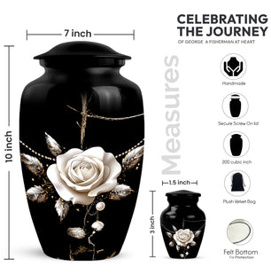 White Rose Memorial Urn For Adult Human Ashes