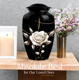 White Rose Memorial Urn For Adult Human Ashes