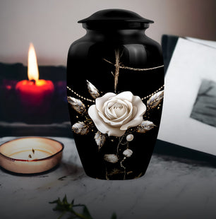 White Rose Memorial Urn For Adult Human Ashes