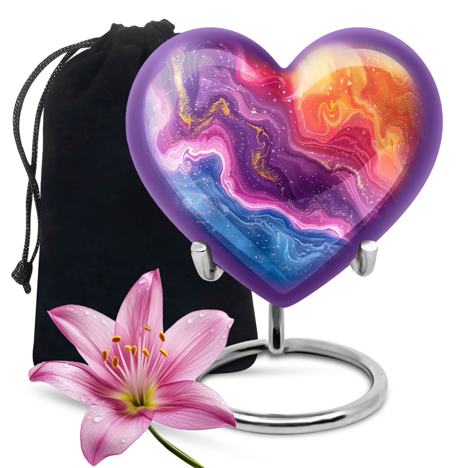 Handcrafted Heart-Shaped Cremation Urn for Ashes - Vibrant Galaxy Design