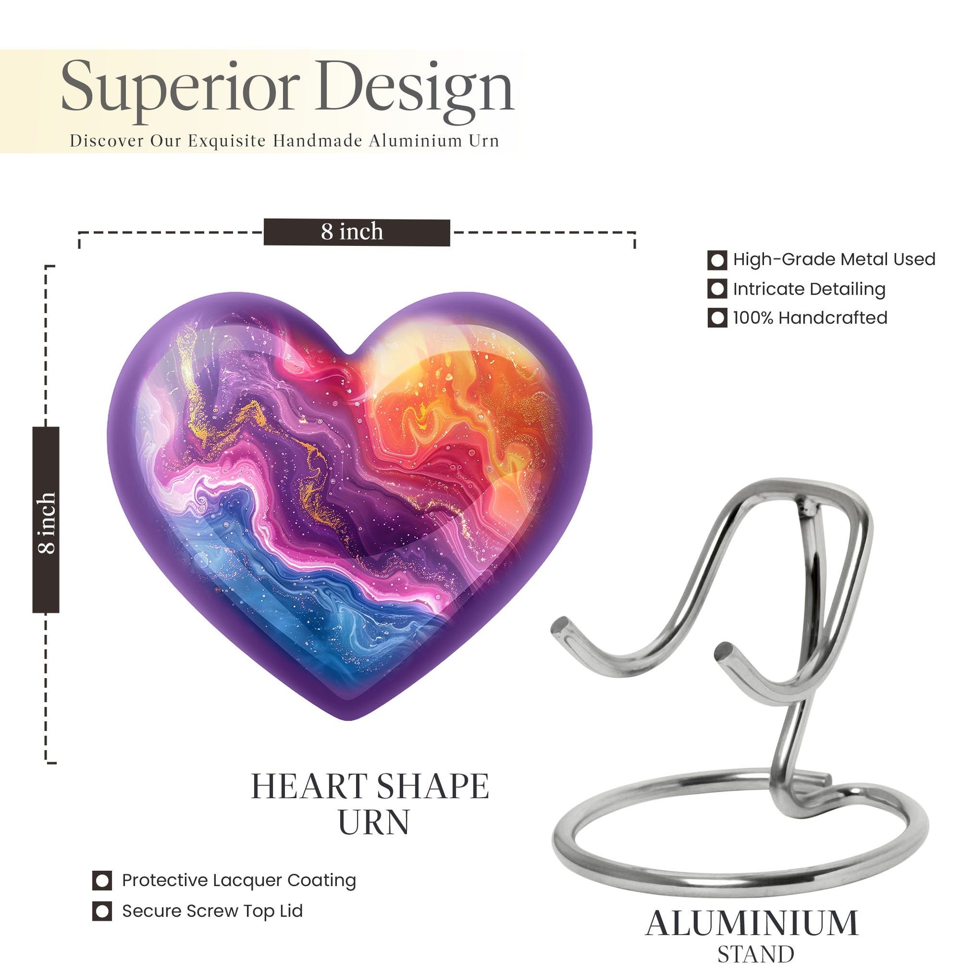 Handcrafted Heart-Shaped Cremation Urn for Ashes - Vibrant Galaxy Design