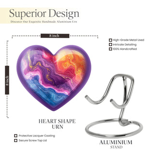 Handcrafted Heart-Shaped Cremation Urn for Ashes - Vibrant Galaxy Design