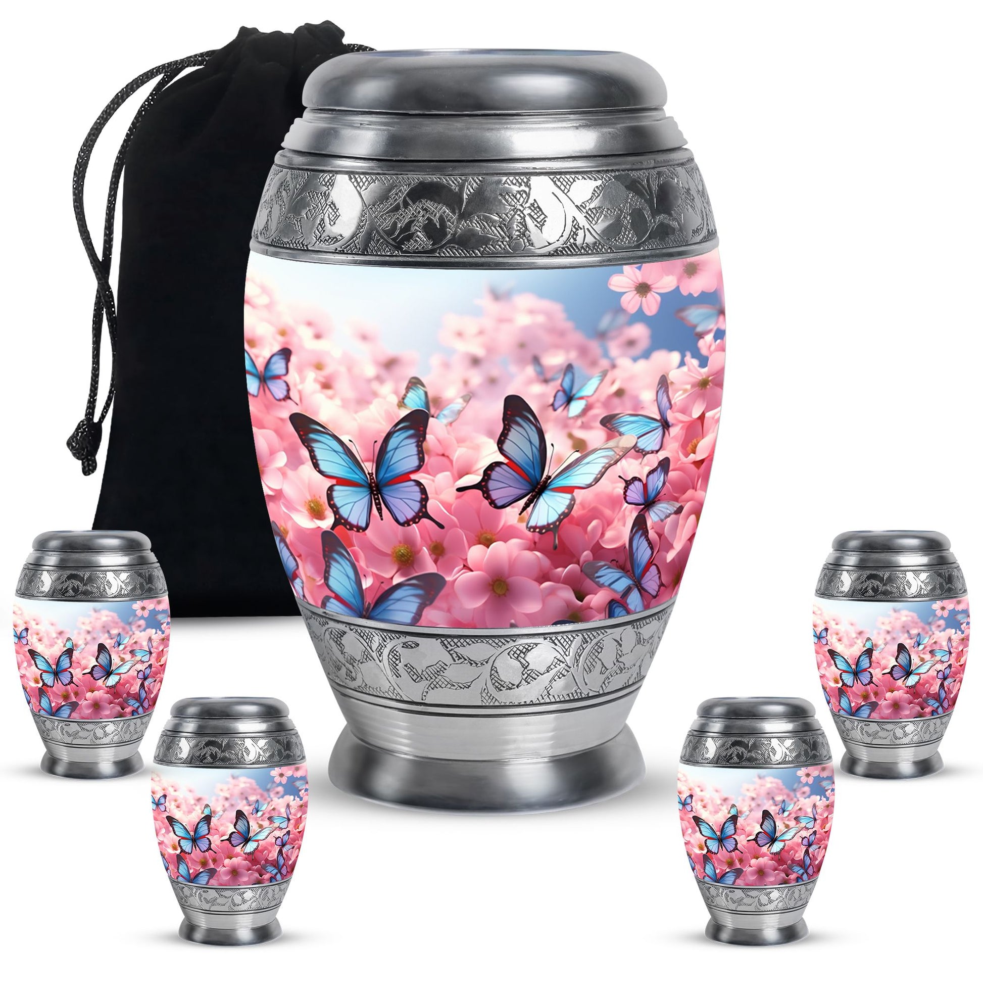 Butterfly Large urn & 4 Small Urn