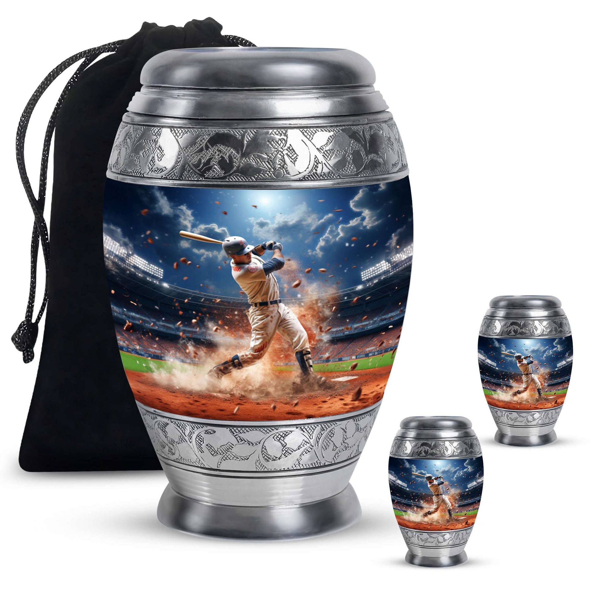 Baseball  Large urn & 2 Small Urn