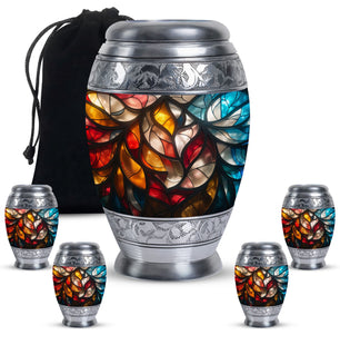 Stained Glass  Large urn & 4 Small Urn