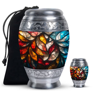 Stained Glass  Large urn & 1 Small Urn