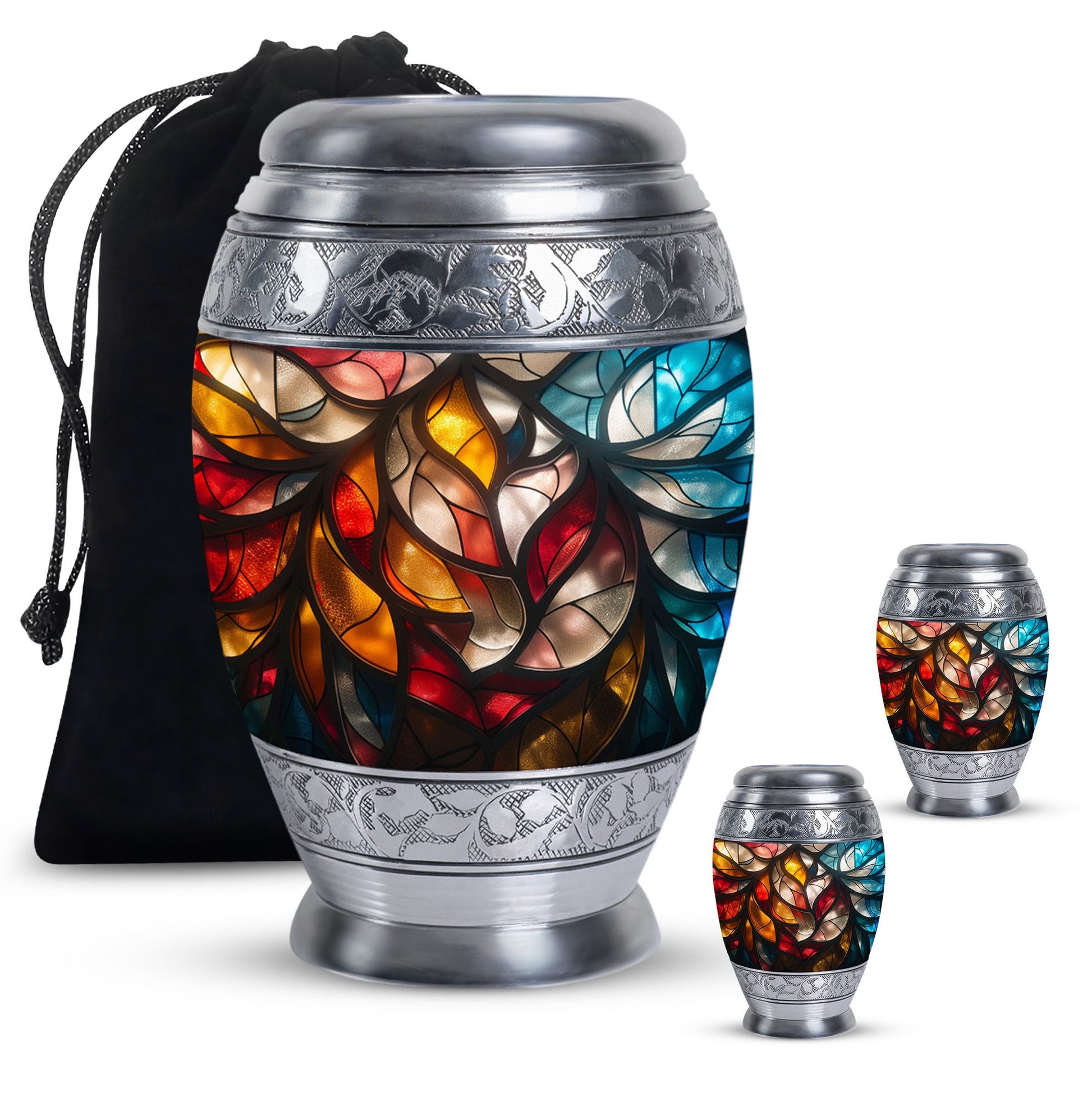 Stained Glass  Large urn & 2 Small Urn