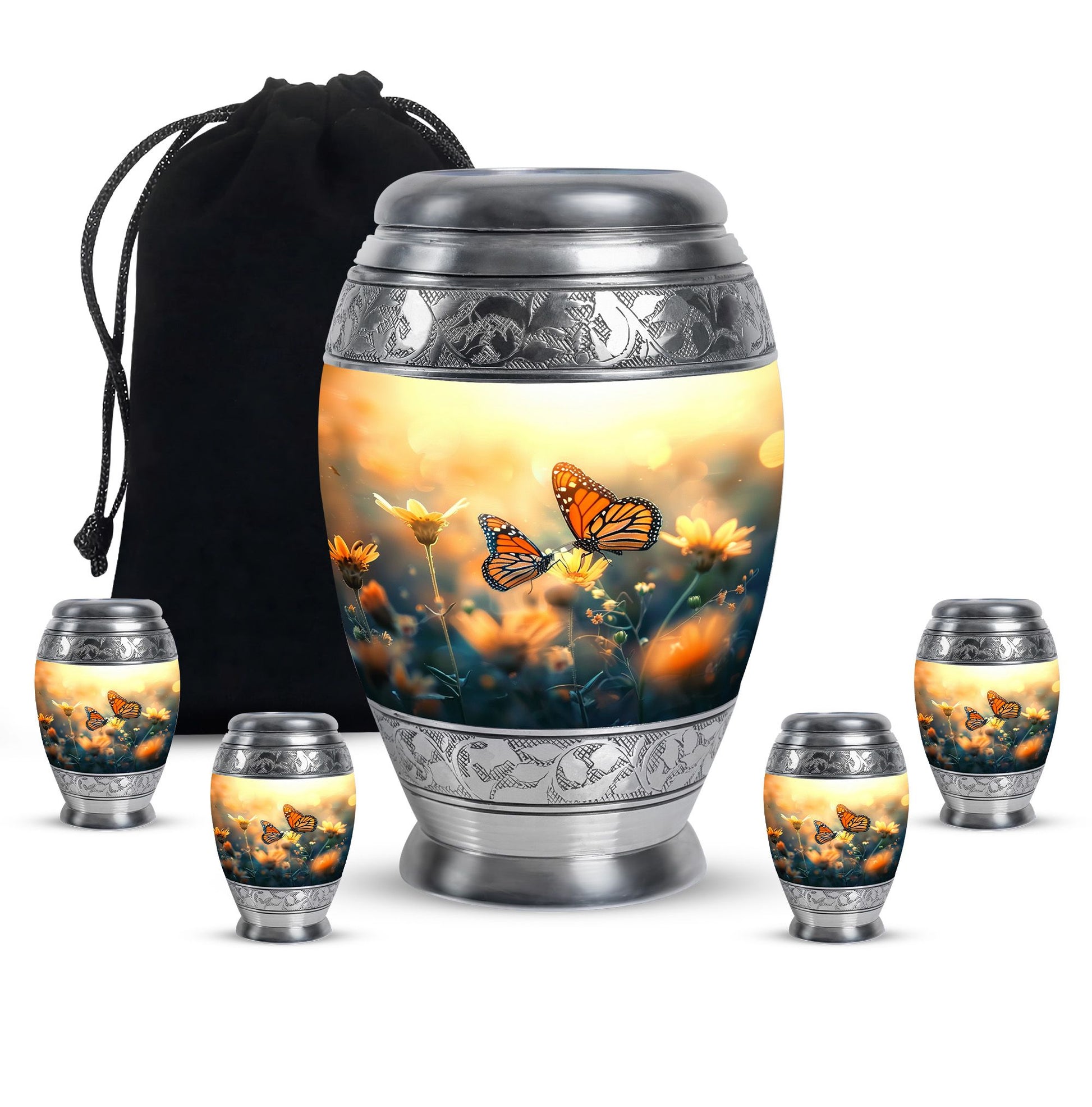 Butterfly  Large urn & 4 Small Urn