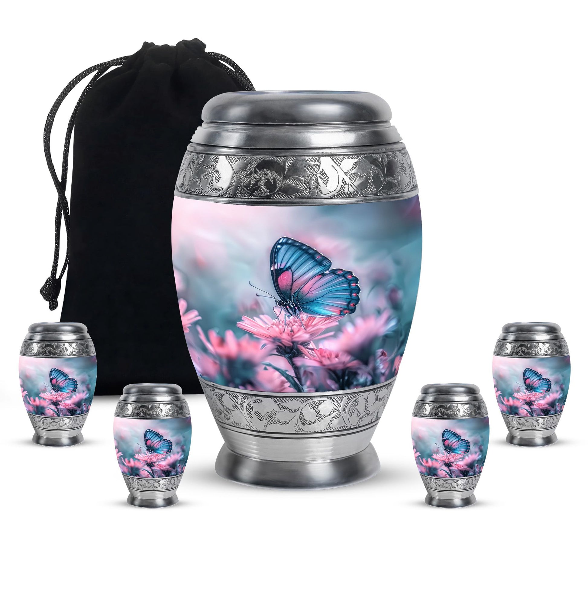 Butterfly  Large urn & 4 Small Urn