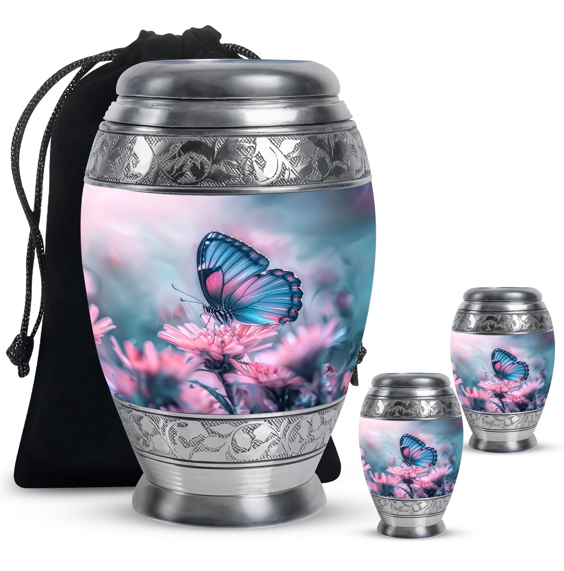 Butterfly  Large urn & 2 Small Urn