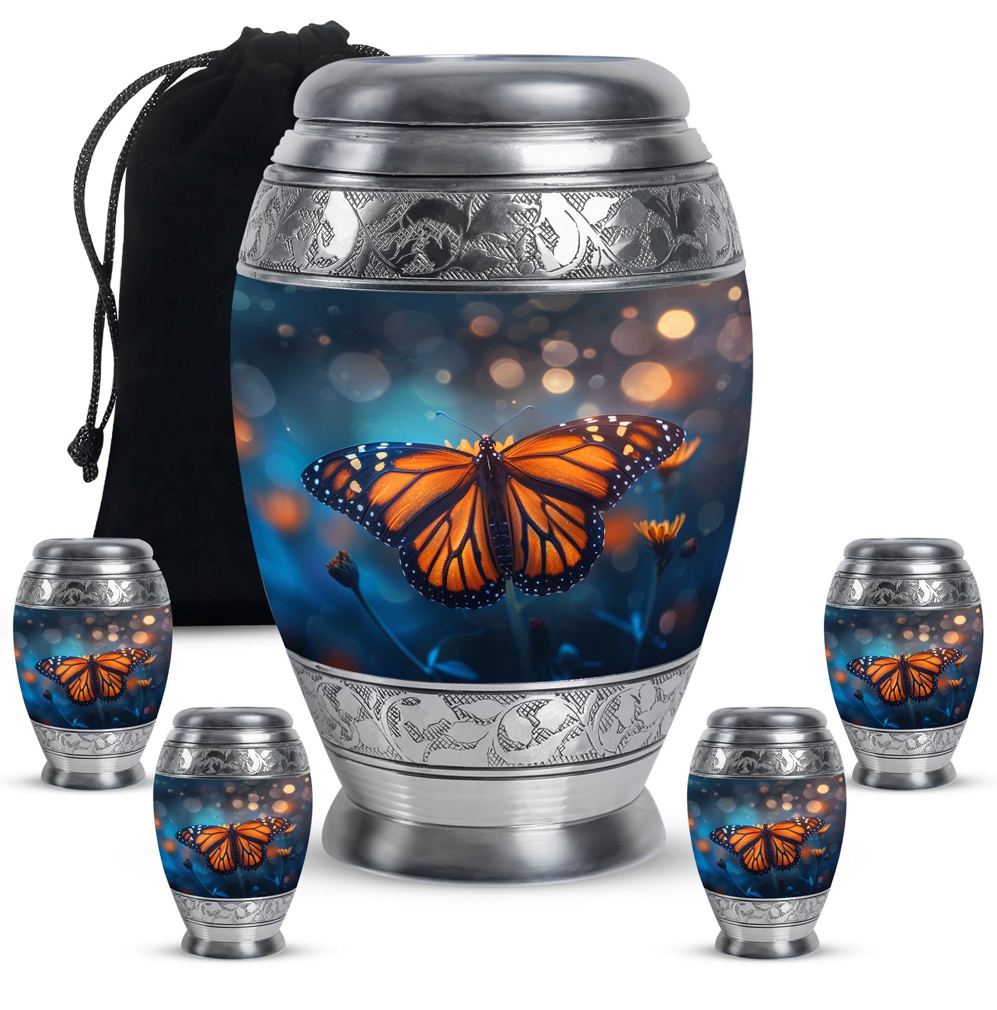 Butterfly  Large urn & 4 Small Urn