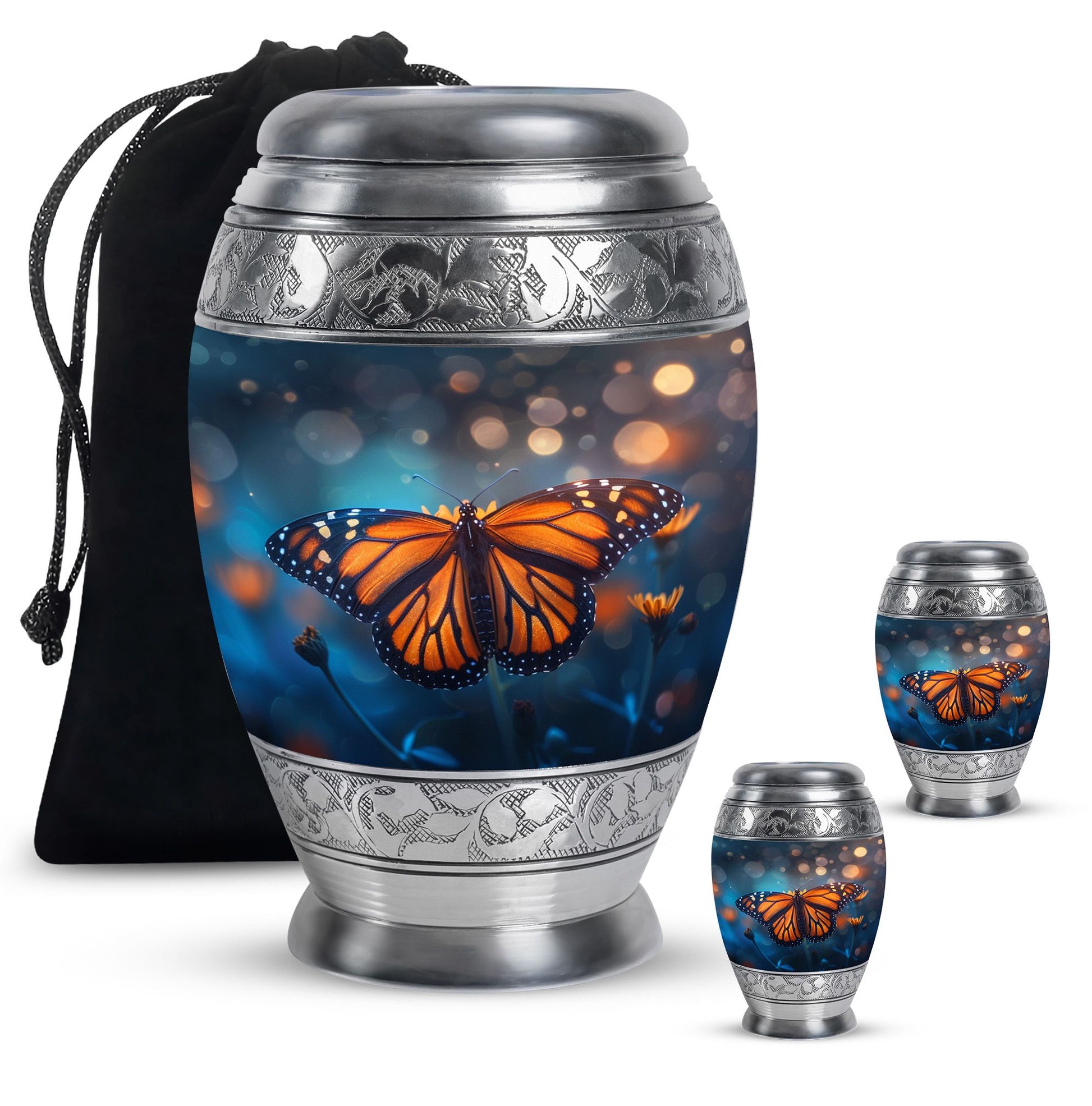 Butterfly  Large urn & 2 Small Urn