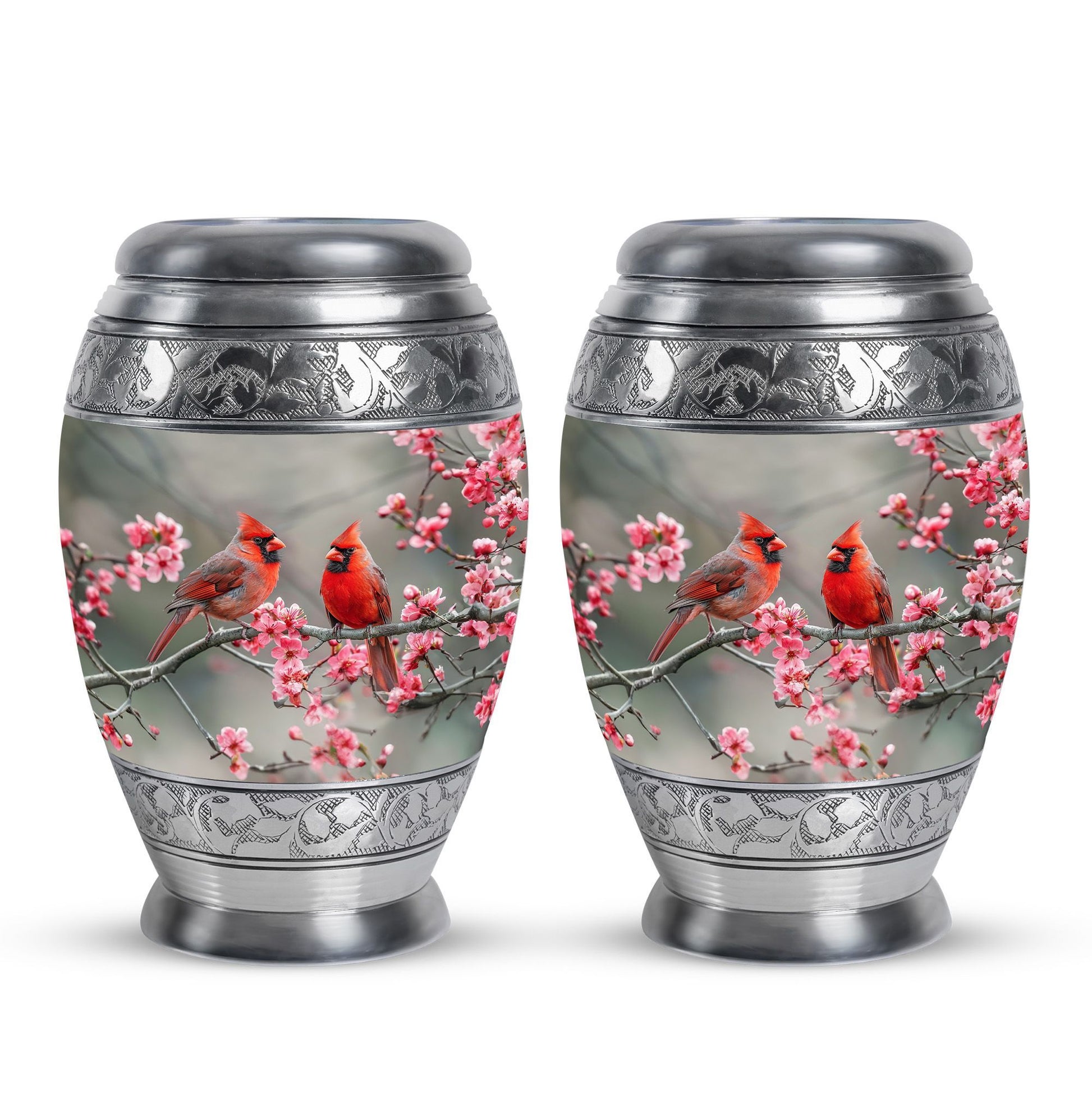 Cardinal Bird  Small Urn Set of 2 Combo