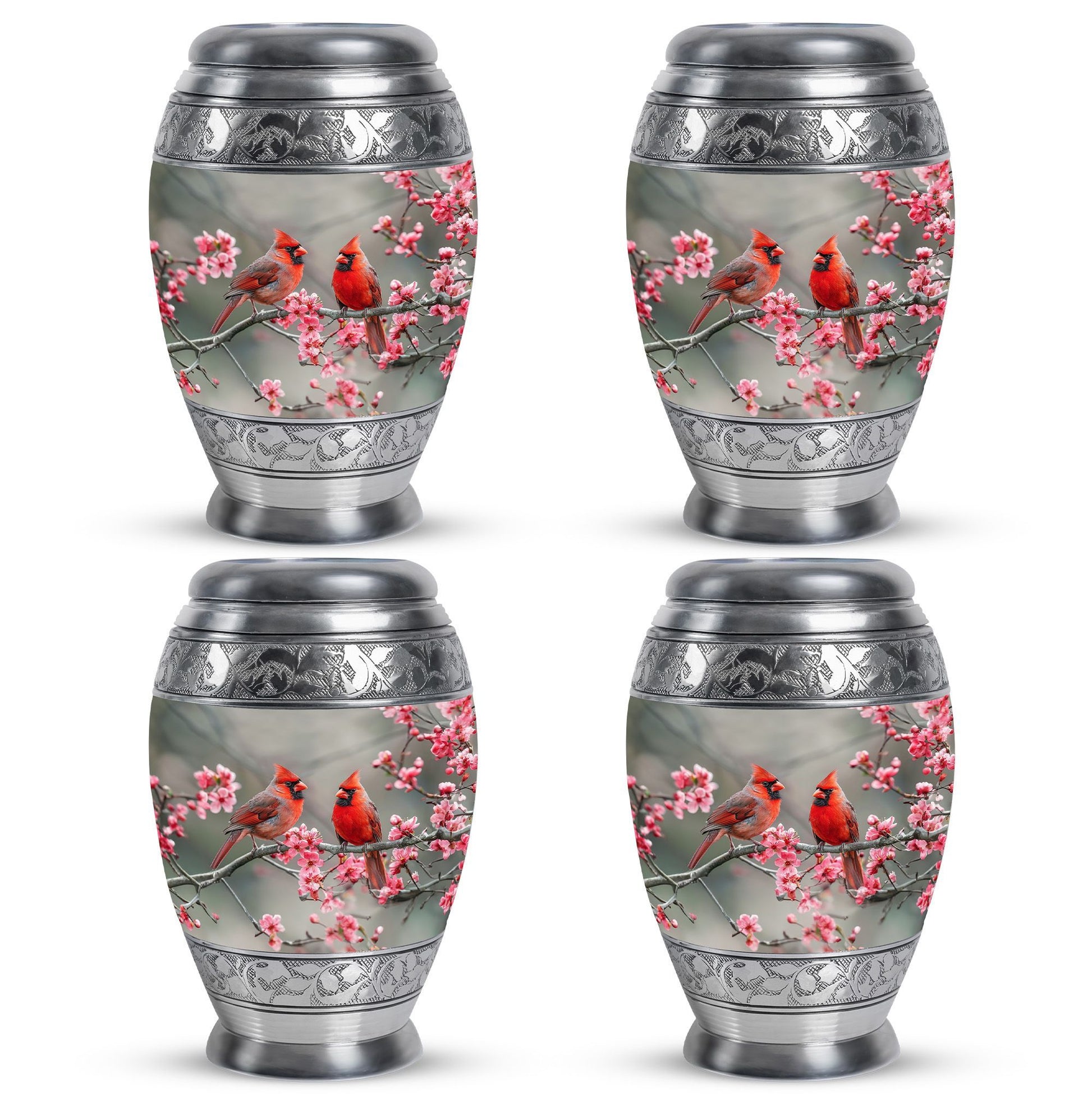 Cardinal Bird  Small Urn Set of 4 Combo