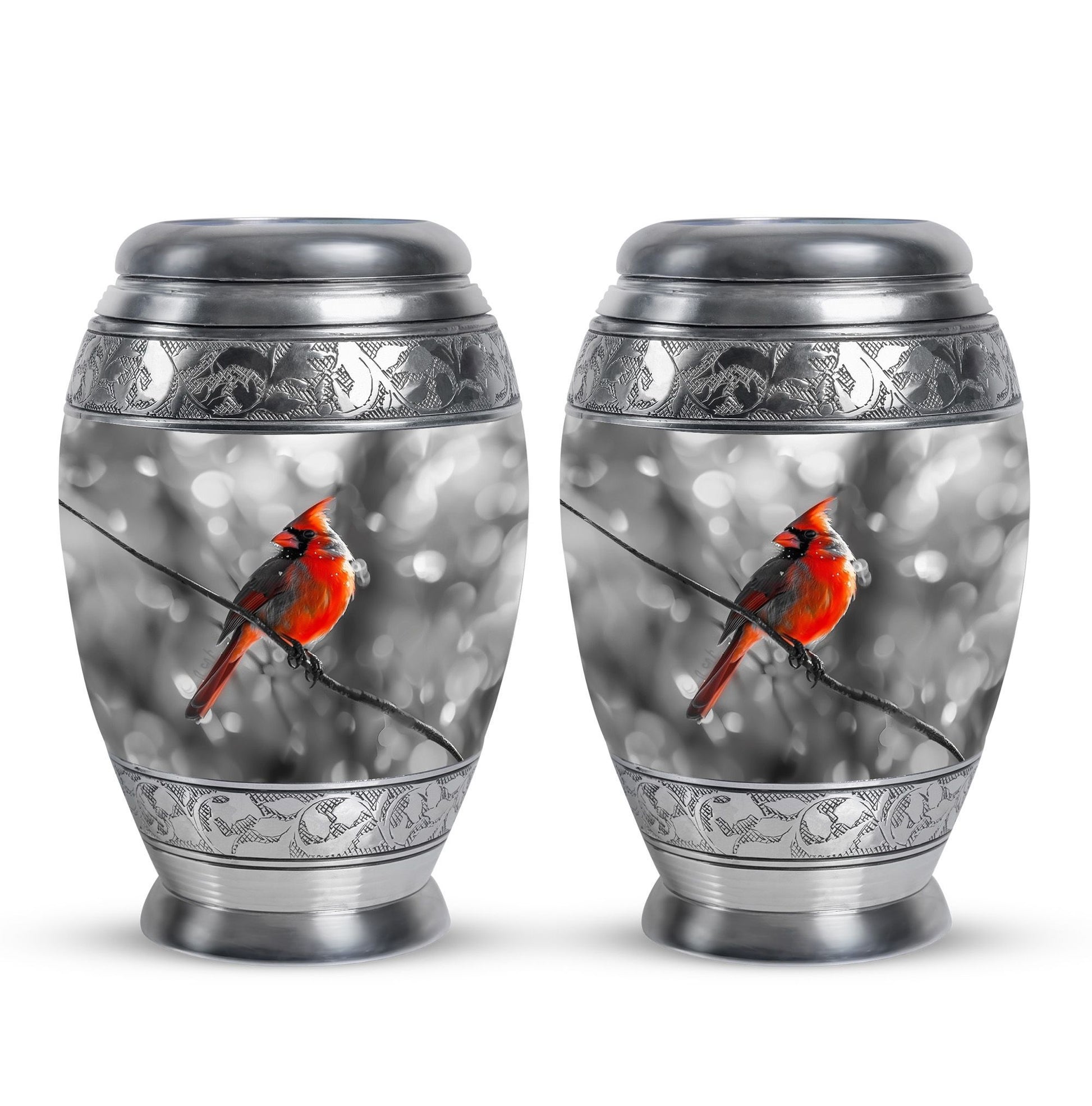 Cardinal Bird  Small Urn Set of 2 Combo