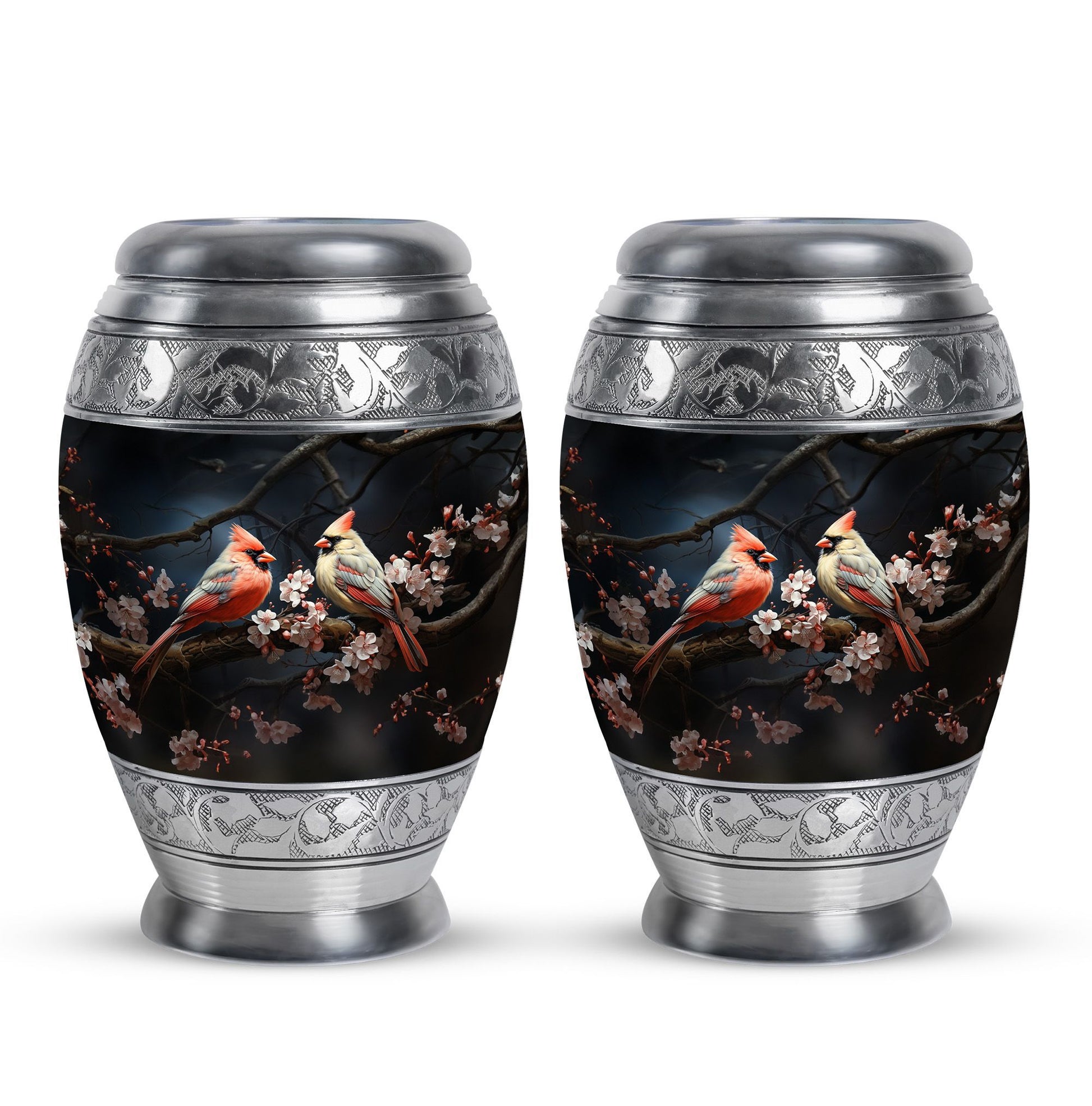 Cardinal Bird Small Urn Set of 2 Combo