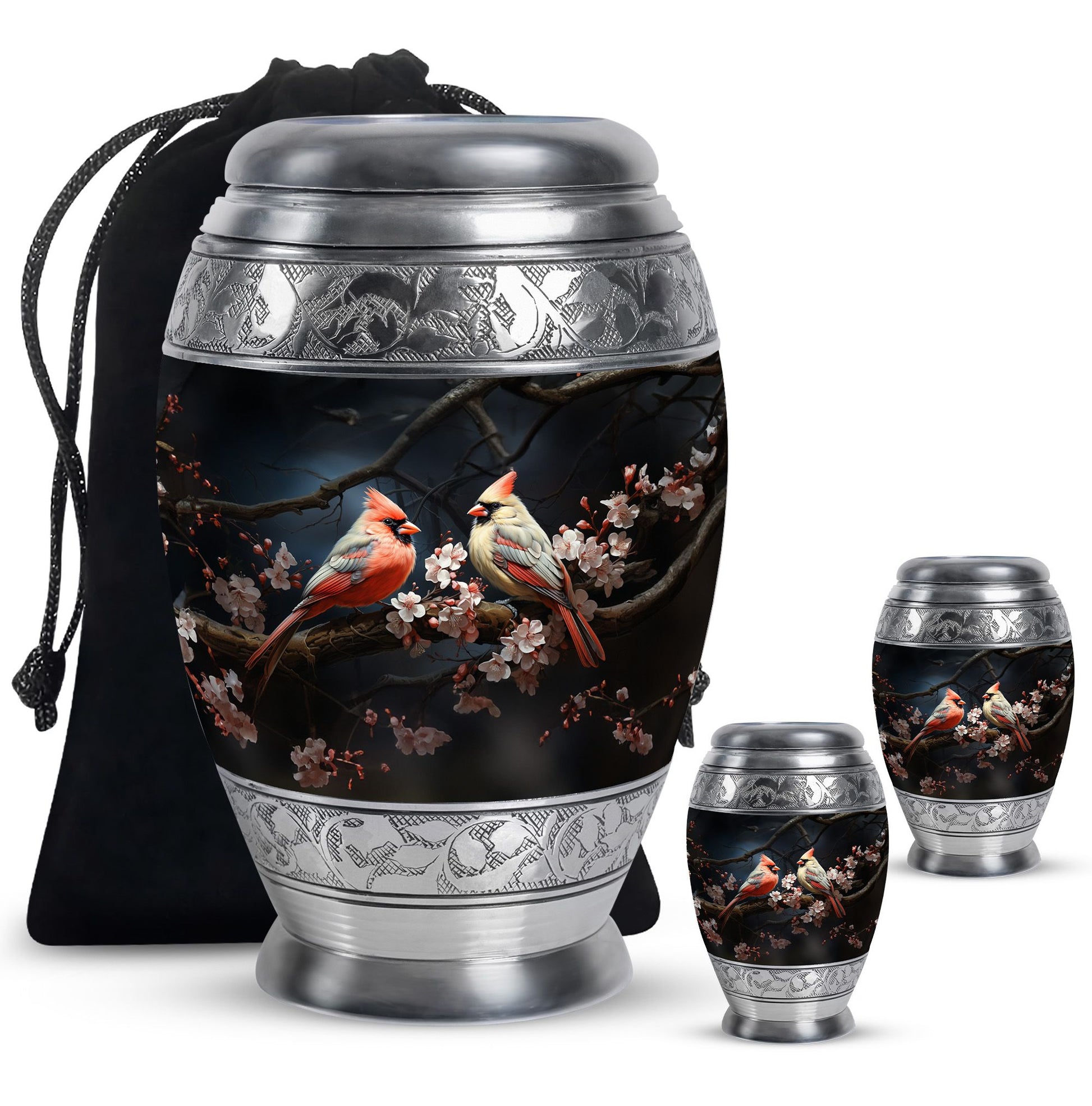 Cardinal Bird Large urn & 2 Small Urn