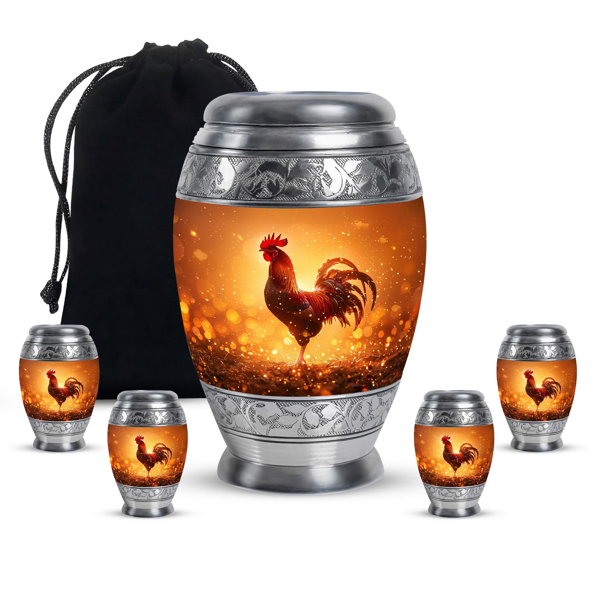 Rooster  Large urn & 4 Small Urn