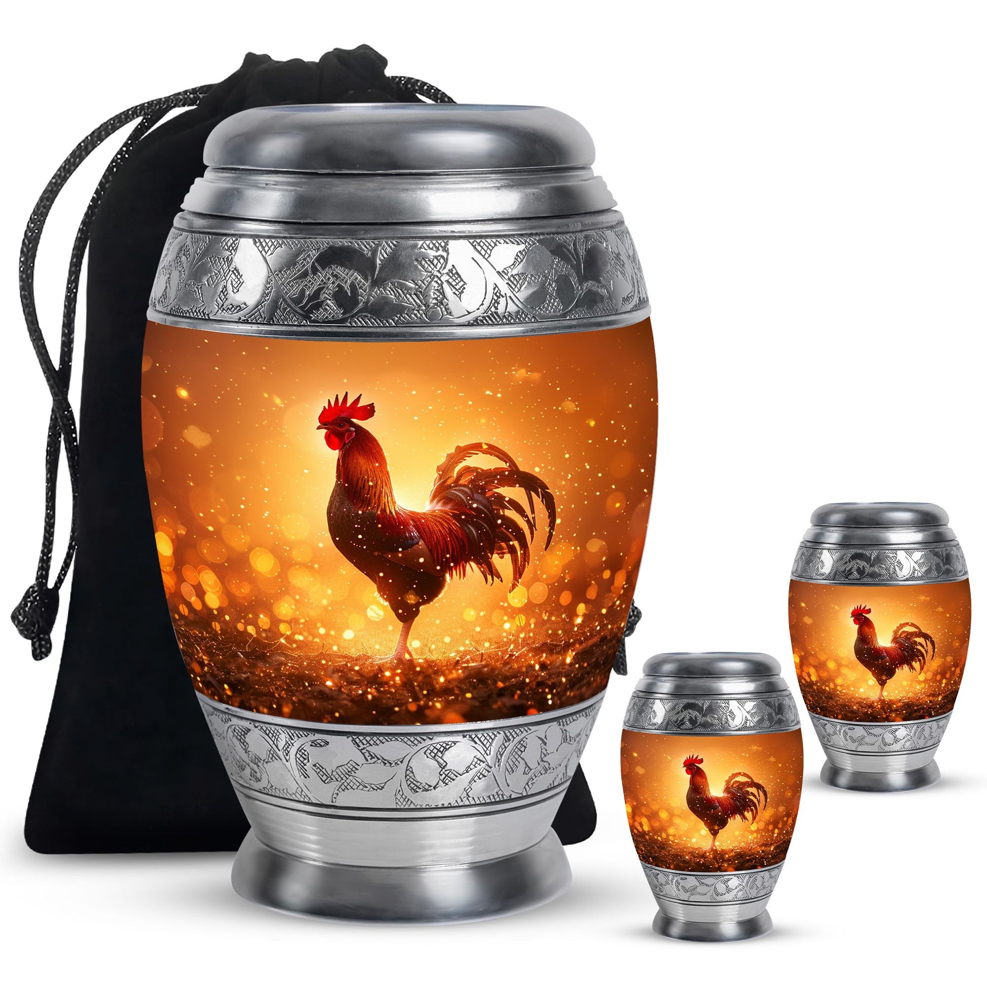 Rooster  Large urn & 2 Small Urn