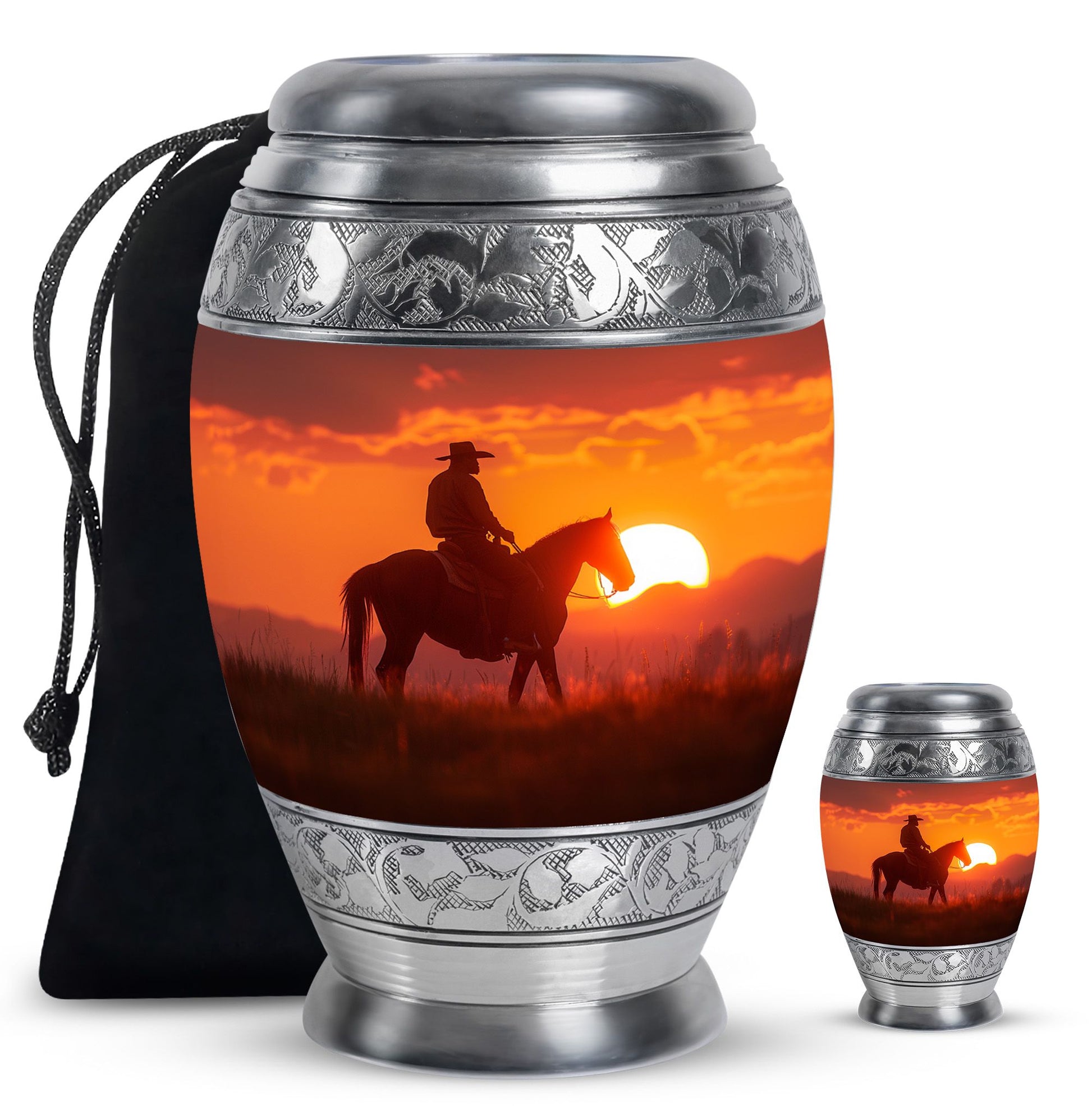 Cowboy Urn Large & Small Combo