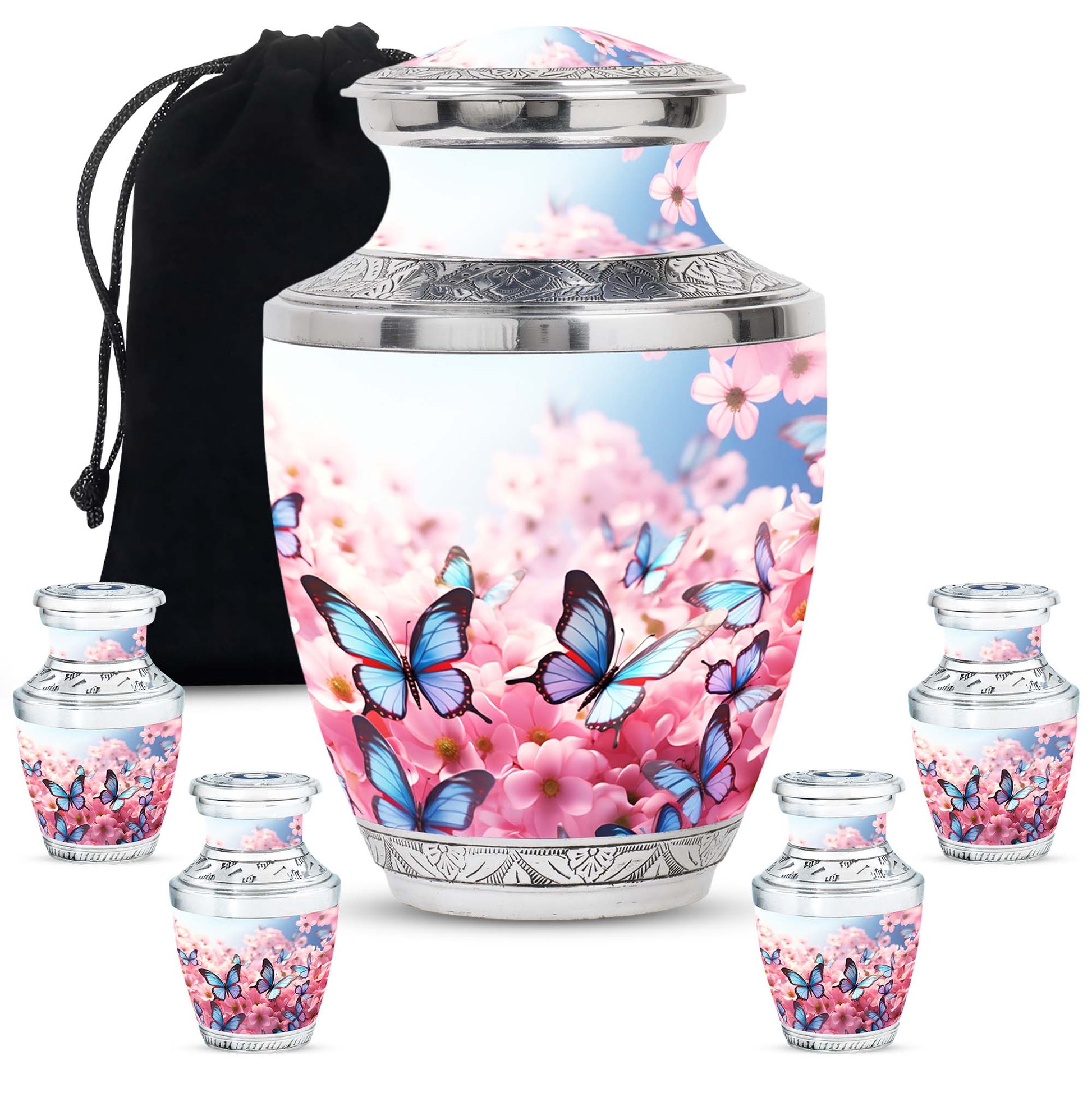 Butterfly Large urn & 4 Small Urn