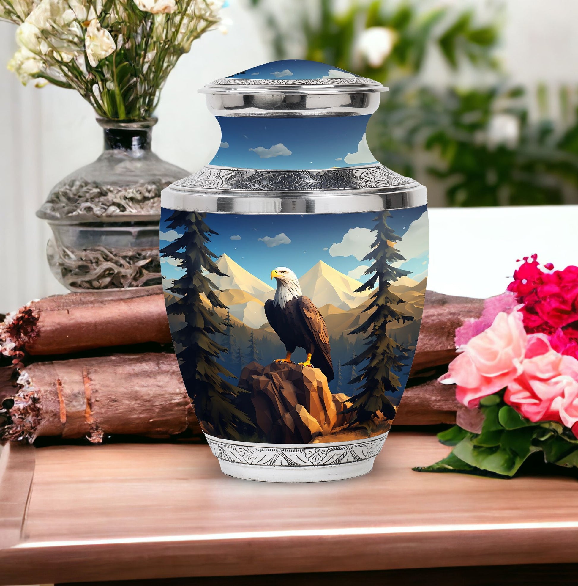 Classic 3-inch Eagle in mountains Cremation Urn.