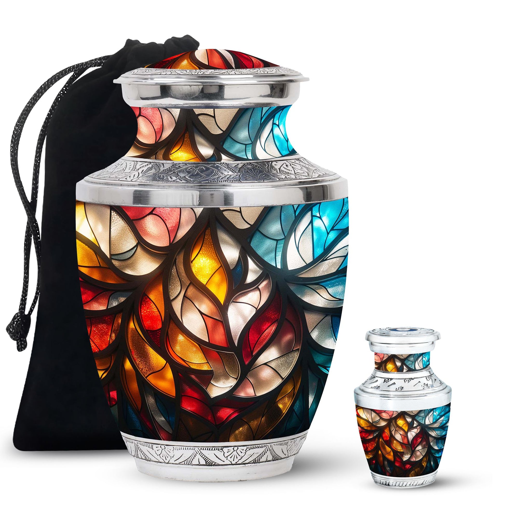 Stained Glass  Large urn & 1 Small Urn