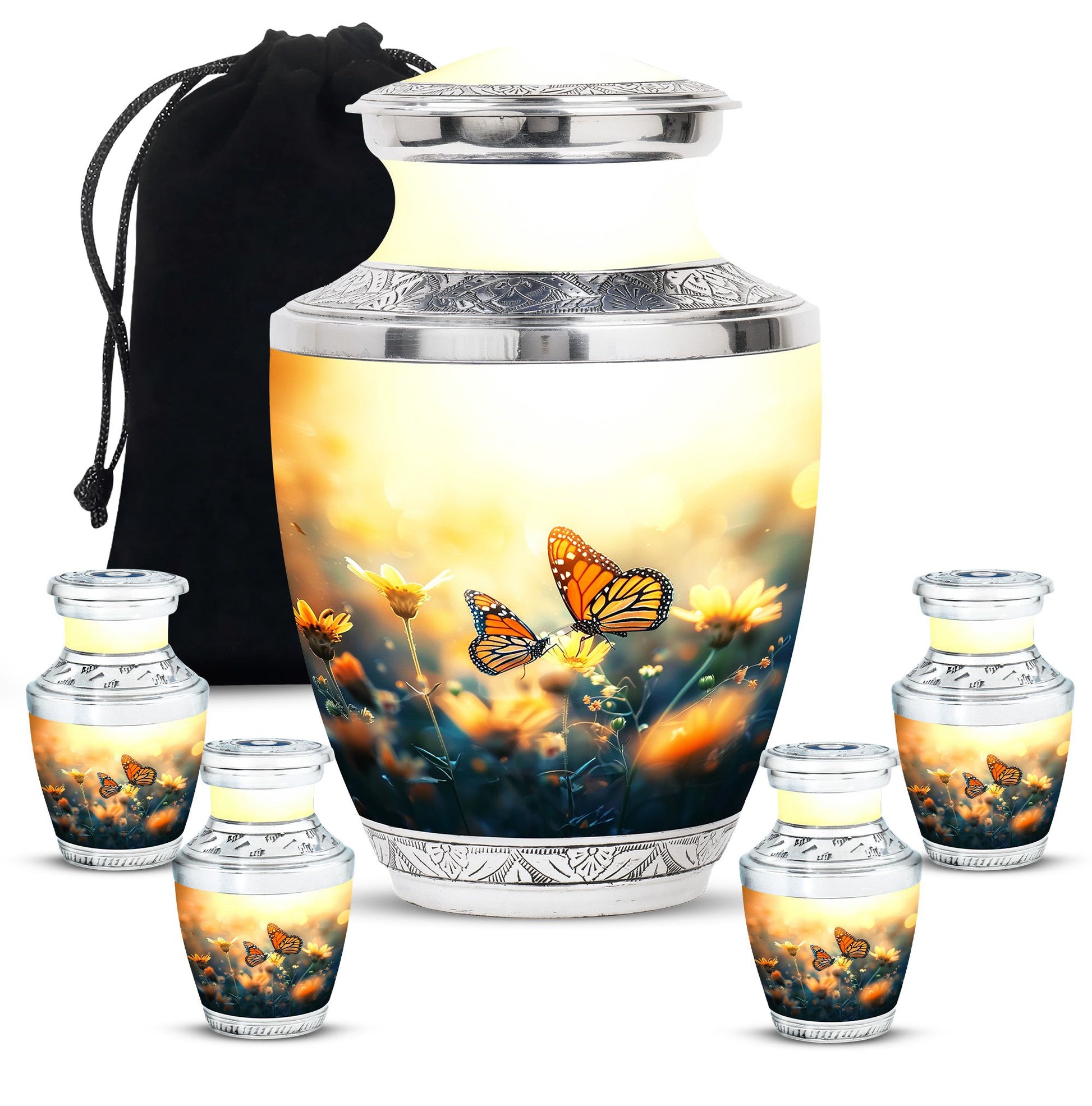 Butterfly  Large urn & 4 Small Urn