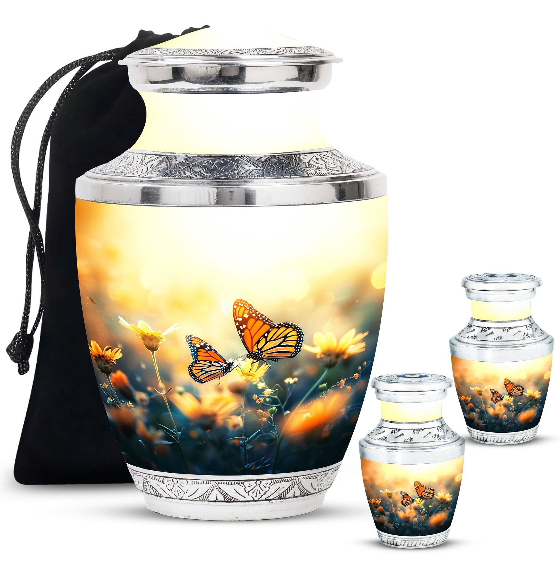 Butterfly  Large urn & 2 Small Urn