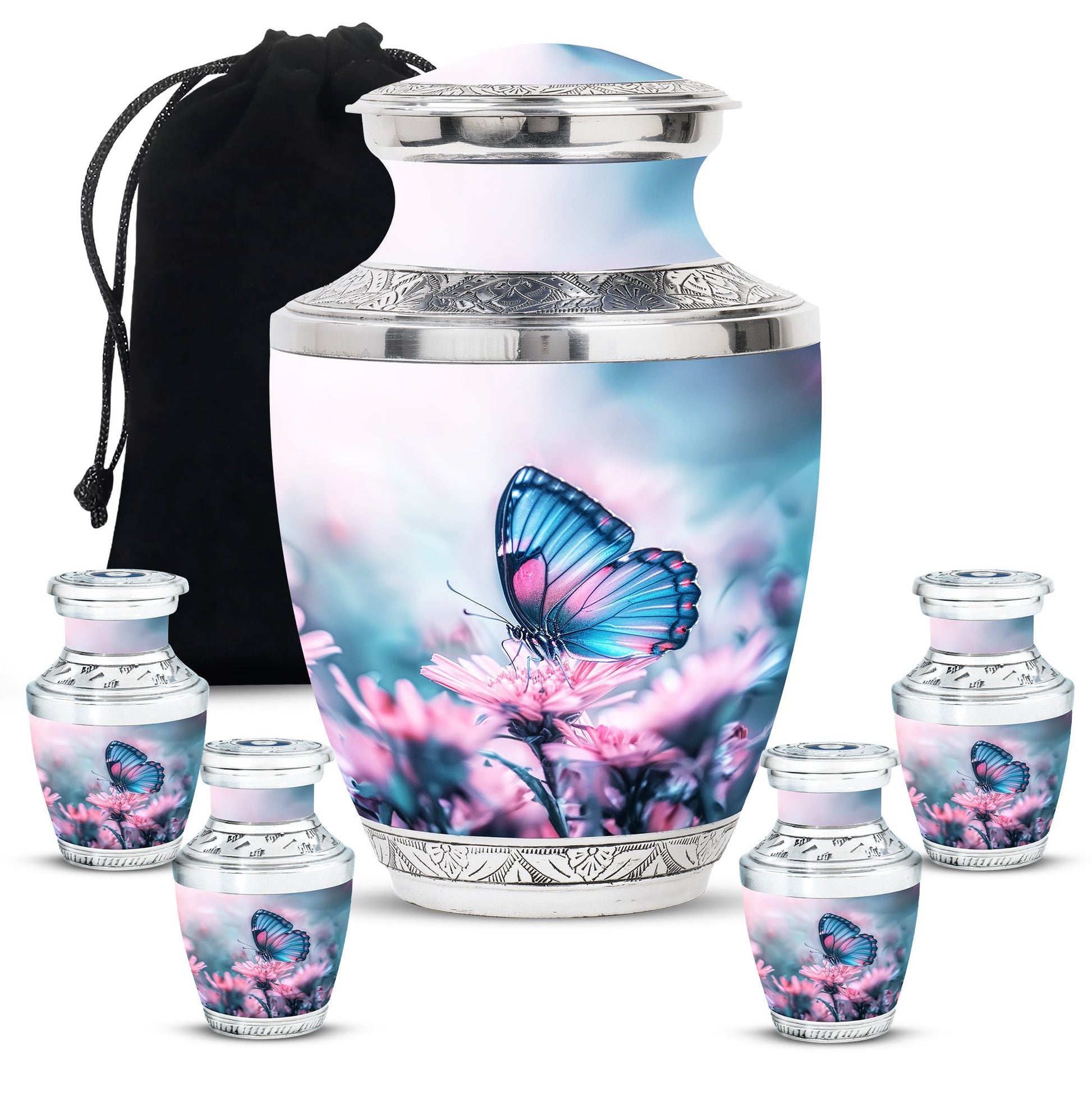 Butterfly  Large urn & 4 Small Urn