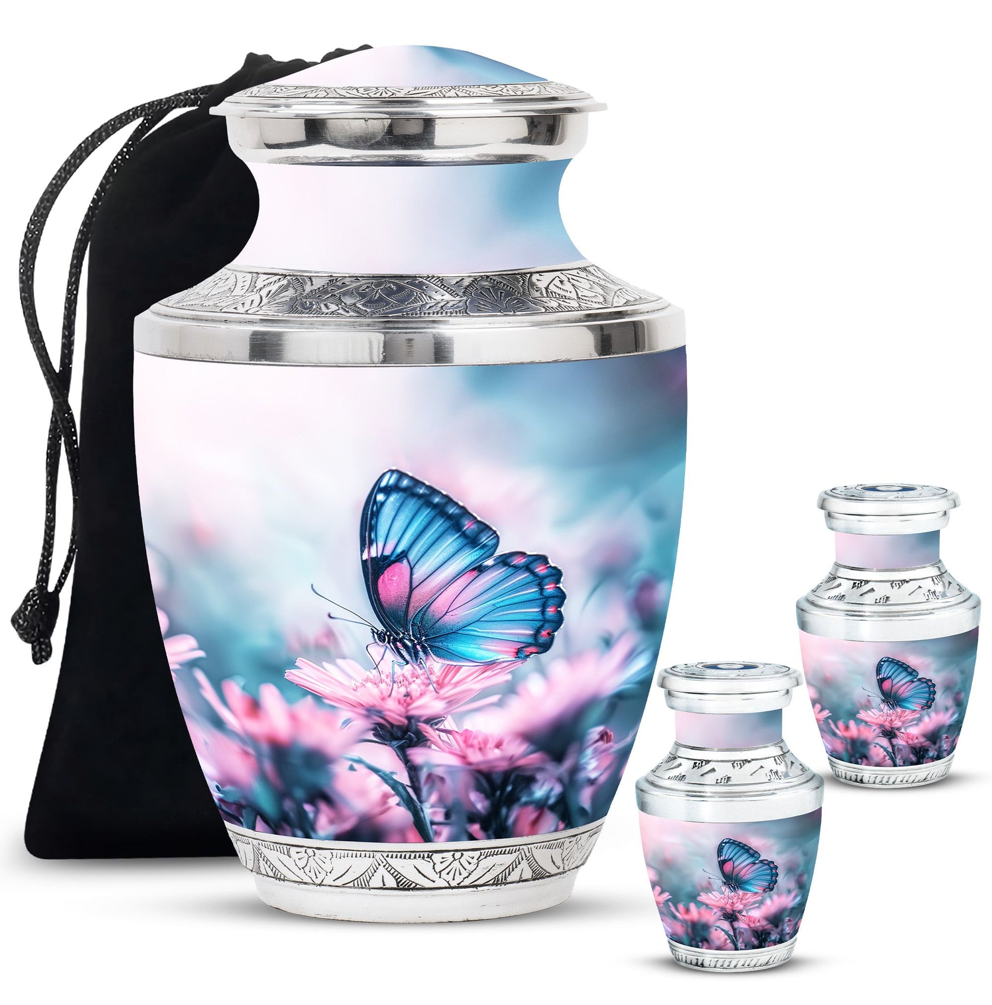 Butterfly  Large urn & 2 Small Urn