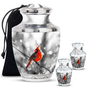 Cardinal Bird  Large urn & 2 Small Urn